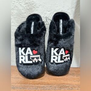 Karl Lagerfeld Paris womens size 6  LUCILE BLACK FAUX FUR slippers New size 6